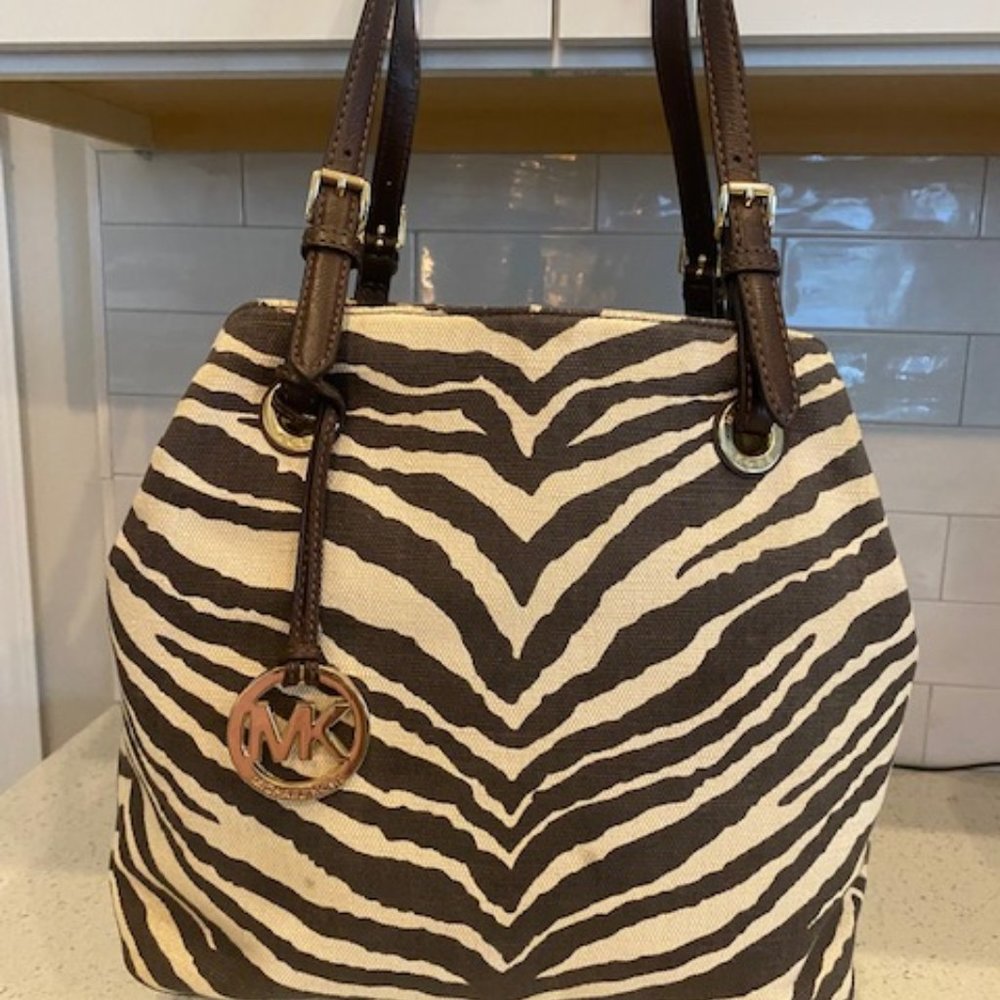 Michael Kors Canvas Stripe Tiger Animal Bag Tote